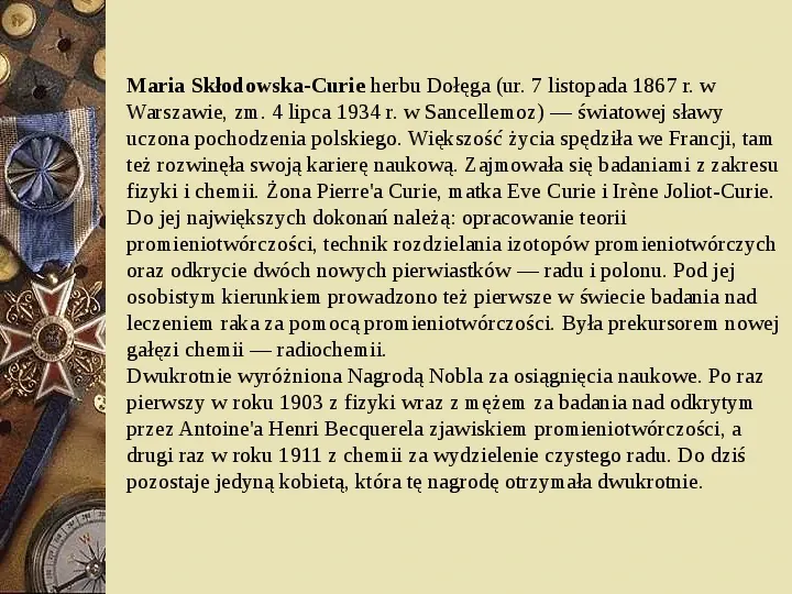 Maria Skłodowska - Curie - Slide 3