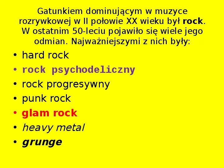 Rock i inne gatunki muzyki rozrywkowej - Slide 2