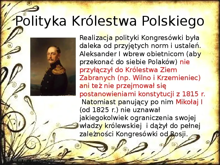 Królestwo Polskie w dobie konstytucyjnej (1815 - 1830) - Slide 7