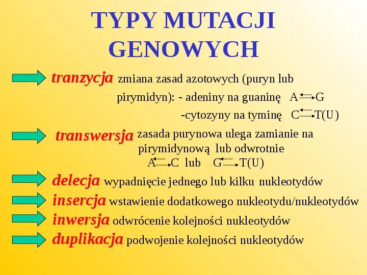 Rodzaje mutacji i ich wpływ na genotyp - Slide 5