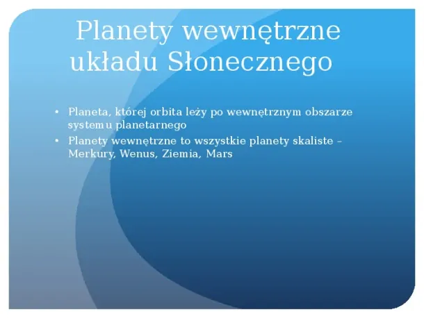 Planety wewnętrzne układu słonecznego - Slide pierwszy