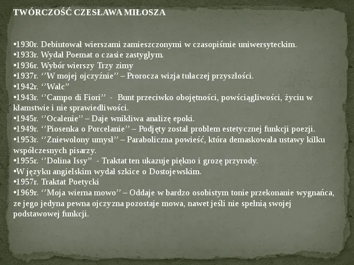 Twórczość Czesława Miłosza - Slide 18